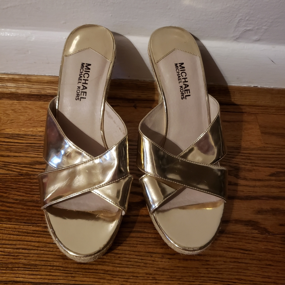 Michael Kors gold wedges